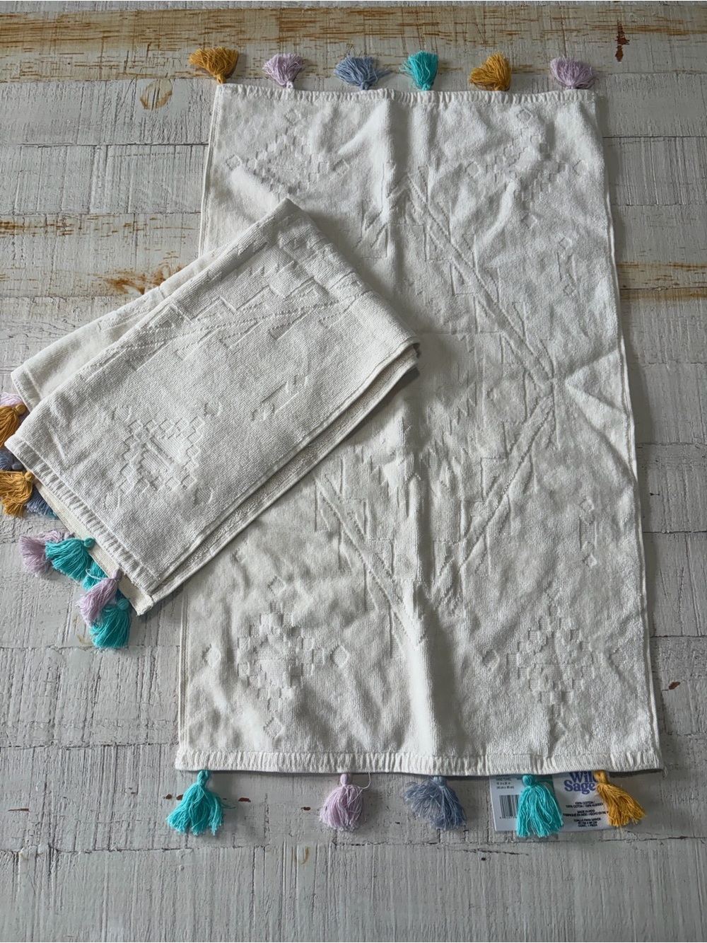 Wild Sage NWT Gloria Geo Hand Towels Set of 2 16x25 Cream Tassel Bohemian